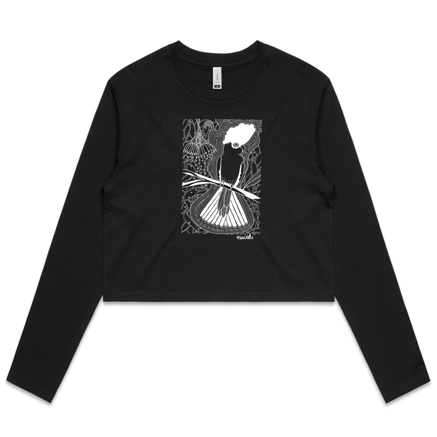 "MONOCHROME Flaming Galah" Long Sleeve Crop T-Shirt