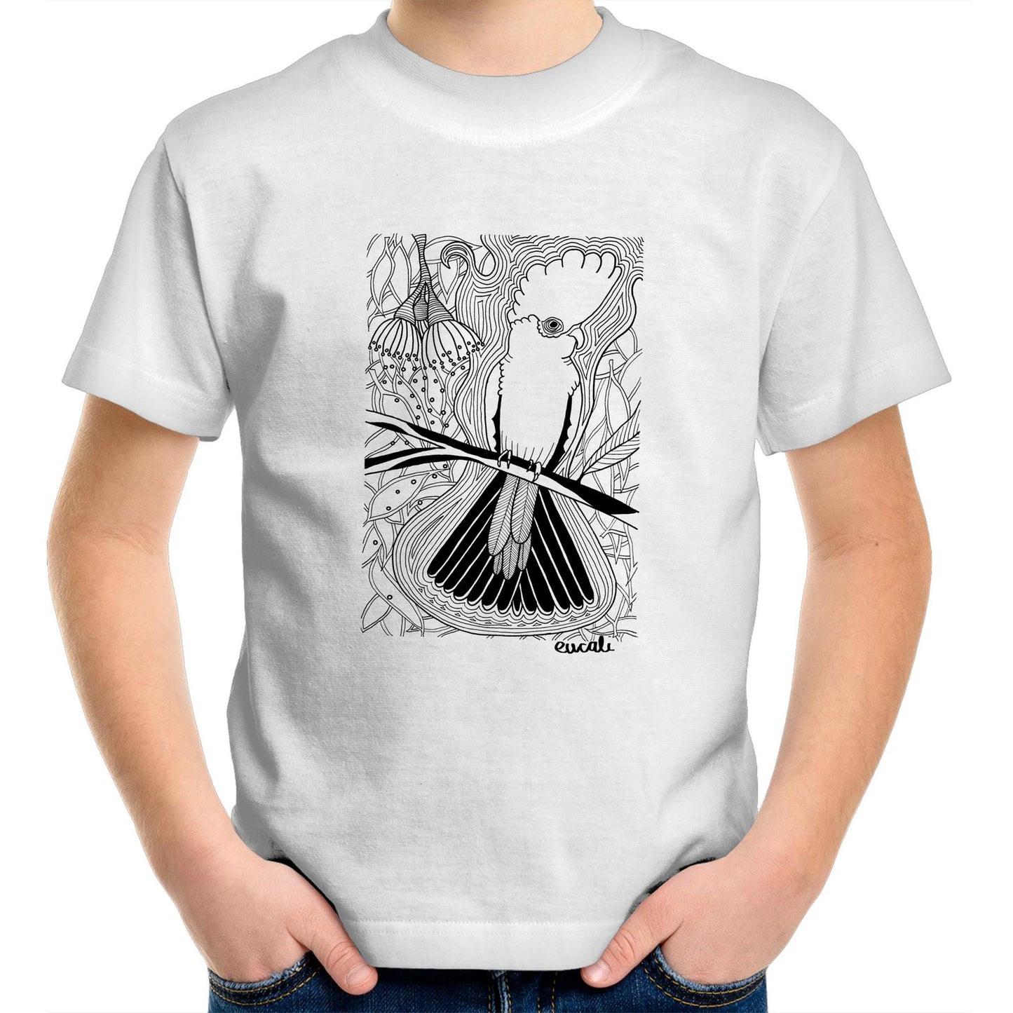 "MONOCHROME Flaming Galah" Kids T-Shirt