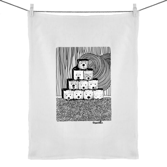 "MONOCHROME Wombats³" Tea Towel