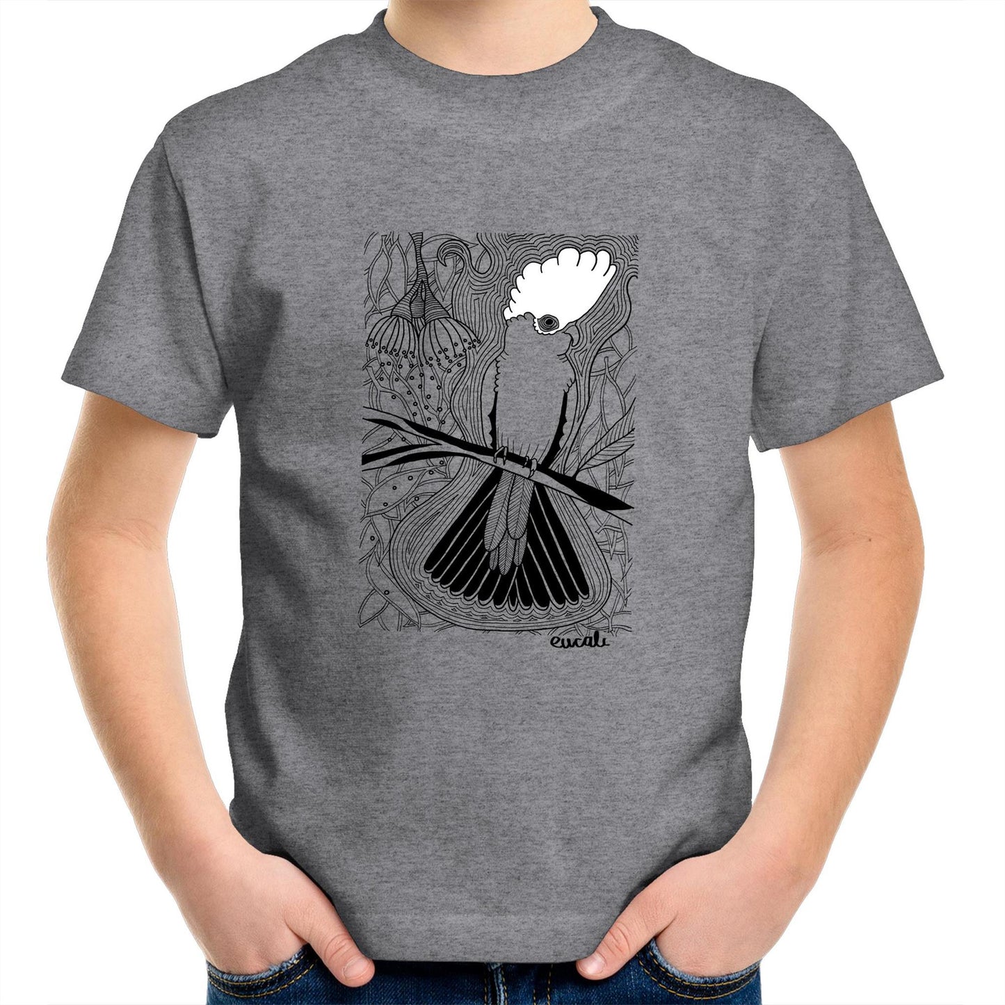 "MONOCHROME Flaming Galah" Kids T-Shirt