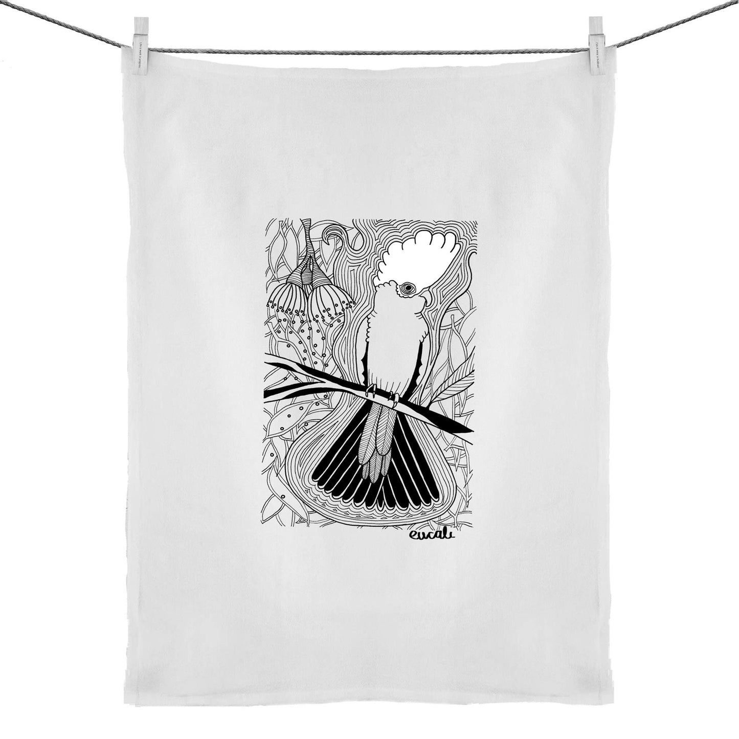 "MONOCHROME Flaming Galah" Tea Towel