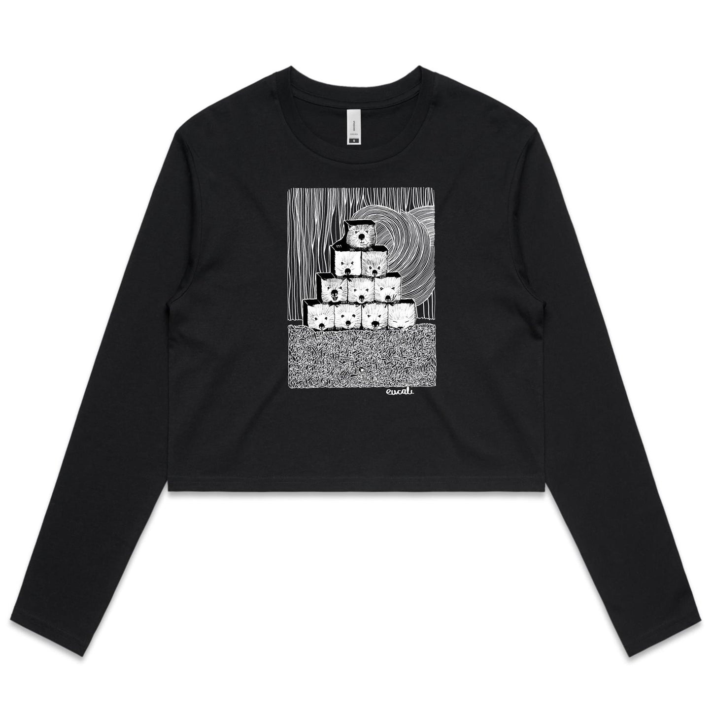 "MONOCHROME Wombats³" Long Sleeve Crop T-Shirt