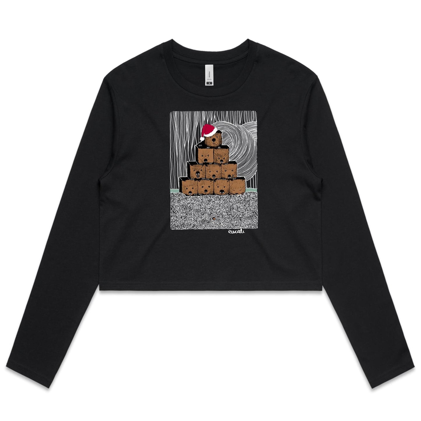 "CHRISTMAS Wombats³" Long Sleeve Crop T-Shirt