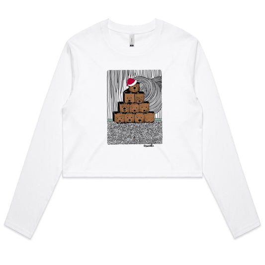 "CHRISTMAS Wombats³" Long Sleeve Crop T-Shirt