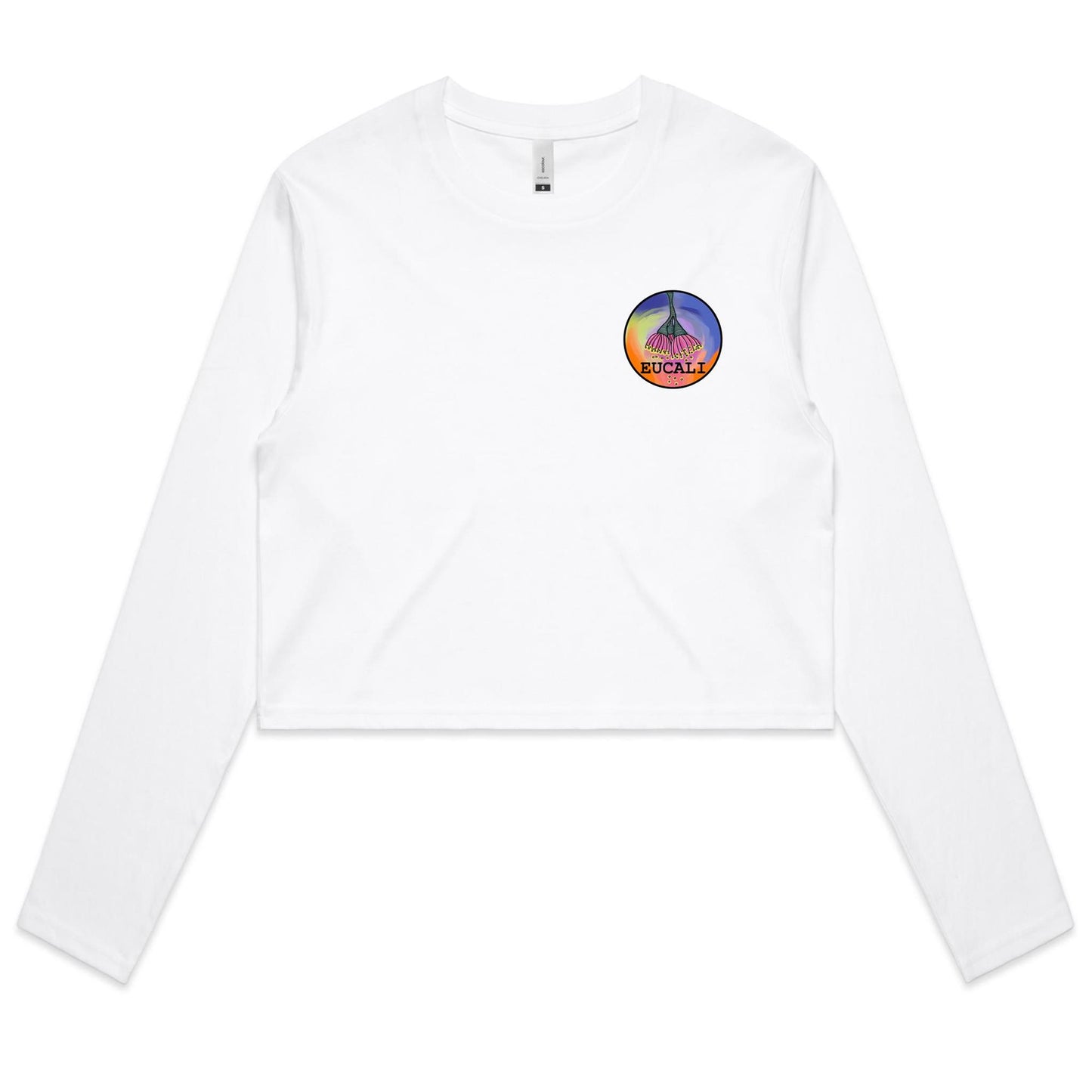 "Eucali, I Love Colour" Long Sleeve Crop T-Shirt