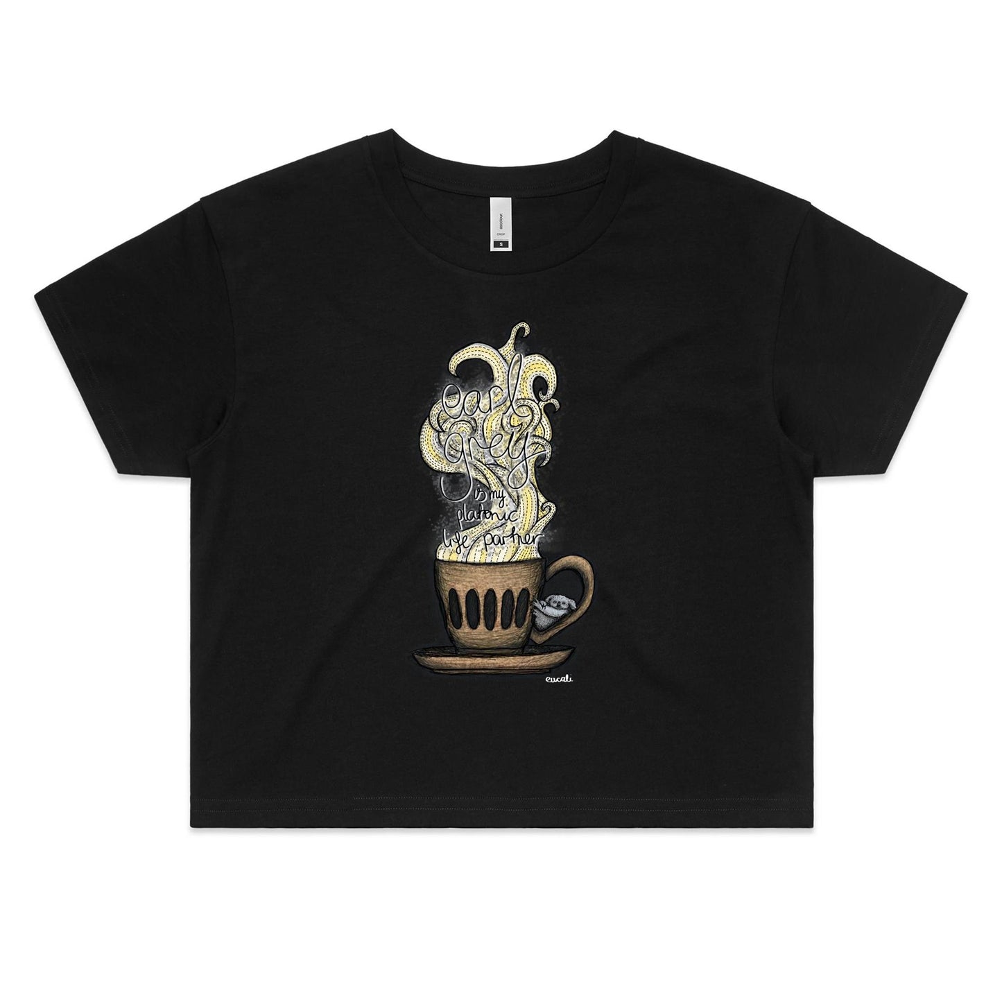 "PRECAFFEINATED Earl grey is my platonic life partner" Crop T-Shirt