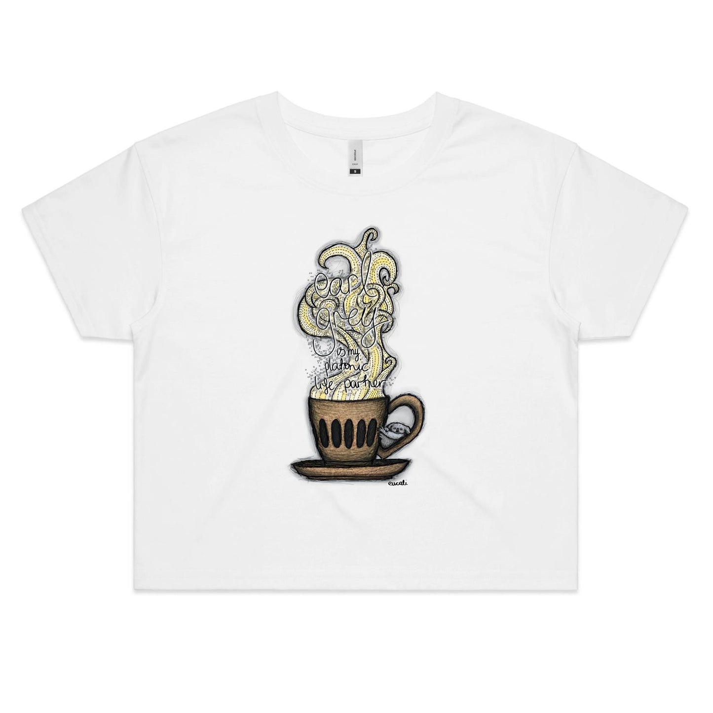 "PRECAFFEINATED Earl grey is my platonic life partner" Crop T-Shirt