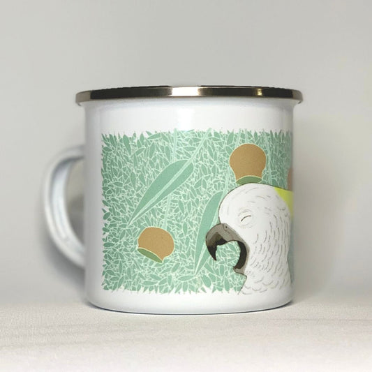 "PRECAFFEINATED Snoozy Cockatoo" Enamel Mug