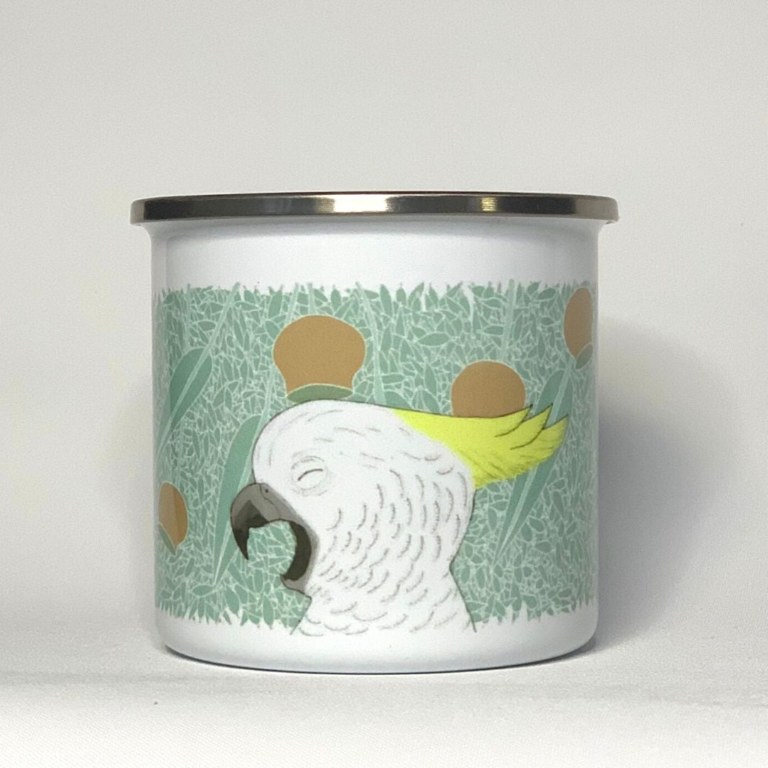 "PRECAFFEINATED Snoozy Cockatoo" Enamel Mug