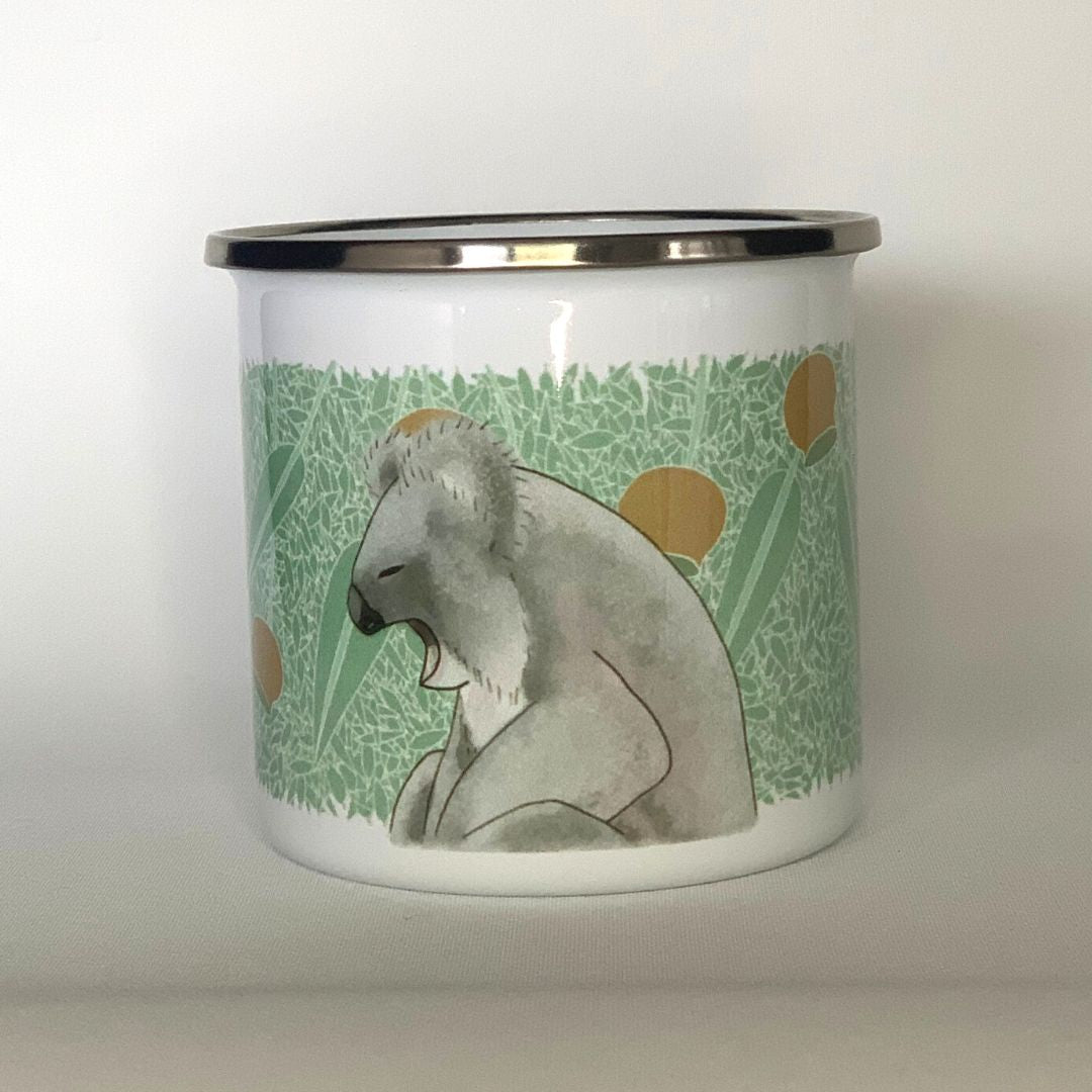 "PRECAFFEINATED Snoozy Koala" Enamel Mug