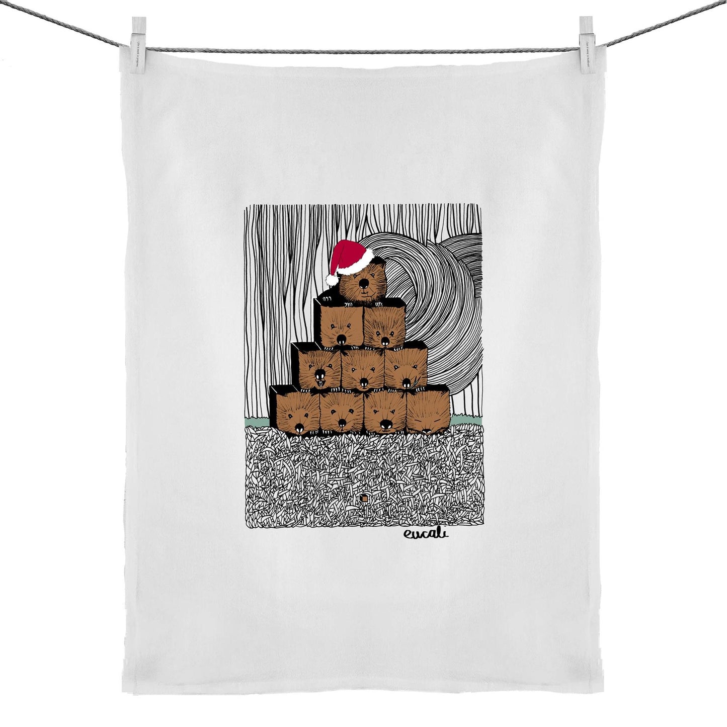 "CHRISTMAS Wombats³" Tea Towel