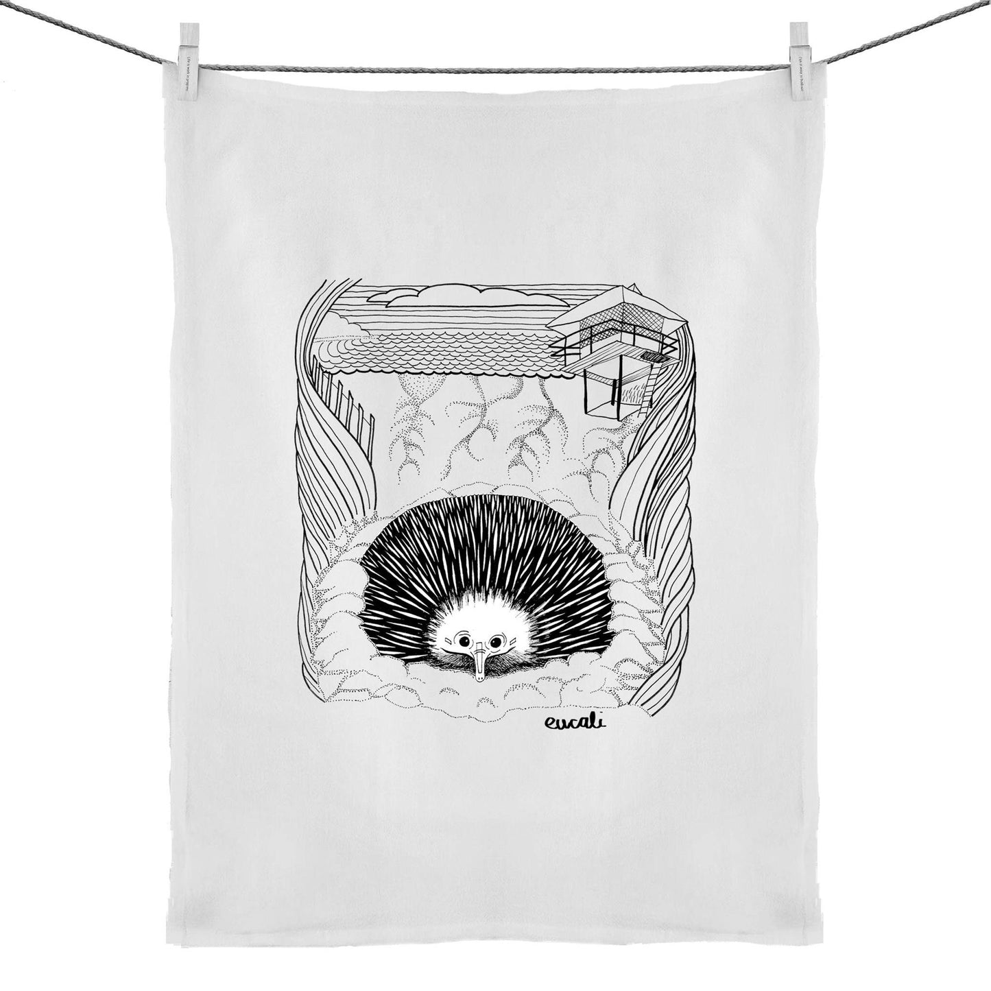 "MONOCHROME Echidna SLC" Tea Towel