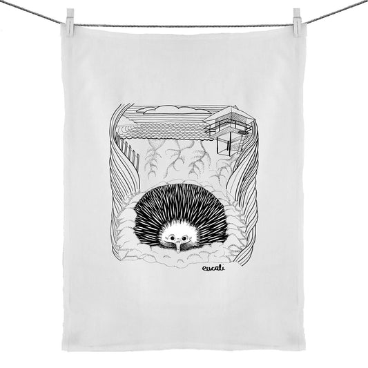 "MONOCHROME Echidna SLC" Tea Towel