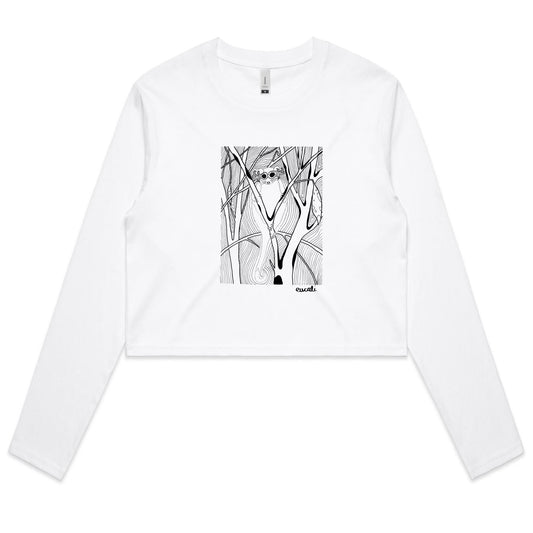 "MONOCHROME Hello Possum" Long Sleeve Crop T-Shirt