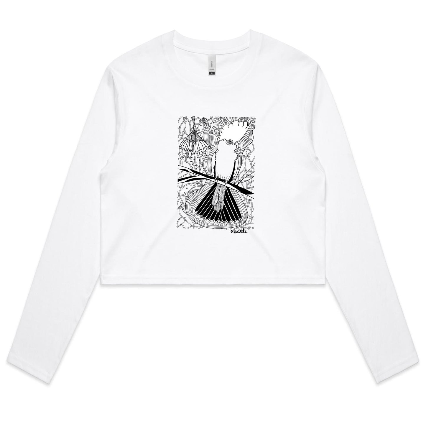 "MONOCHROME Flaming Galah" Long Sleeve Crop T-Shirt