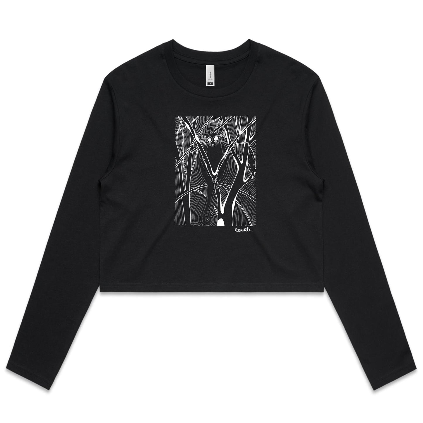 "MONOCHROME Hello Possum" Long Sleeve Crop T-Shirt