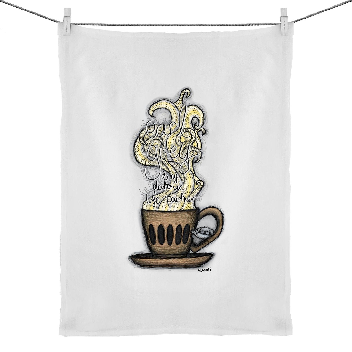 "PRECAFFEINATED Earl grey is my platonic life partner" Tea Towel